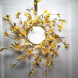 Forsythia Wreath Yellow Flower Spring Easter Everyday Candle Ring Centerpiece